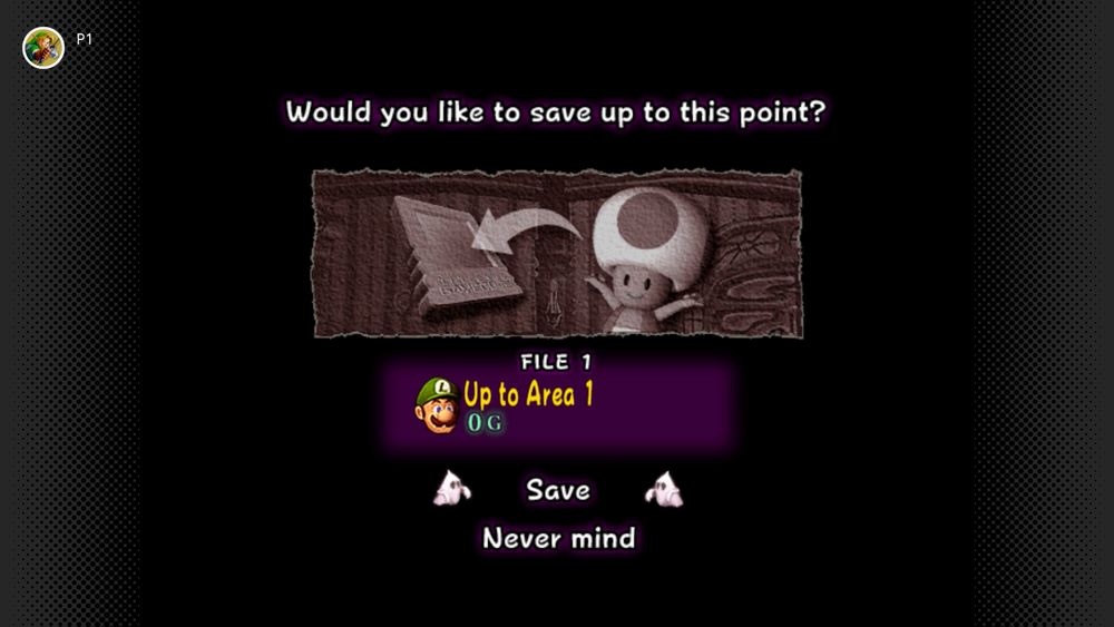 The save screen from Luigi’s Mansion