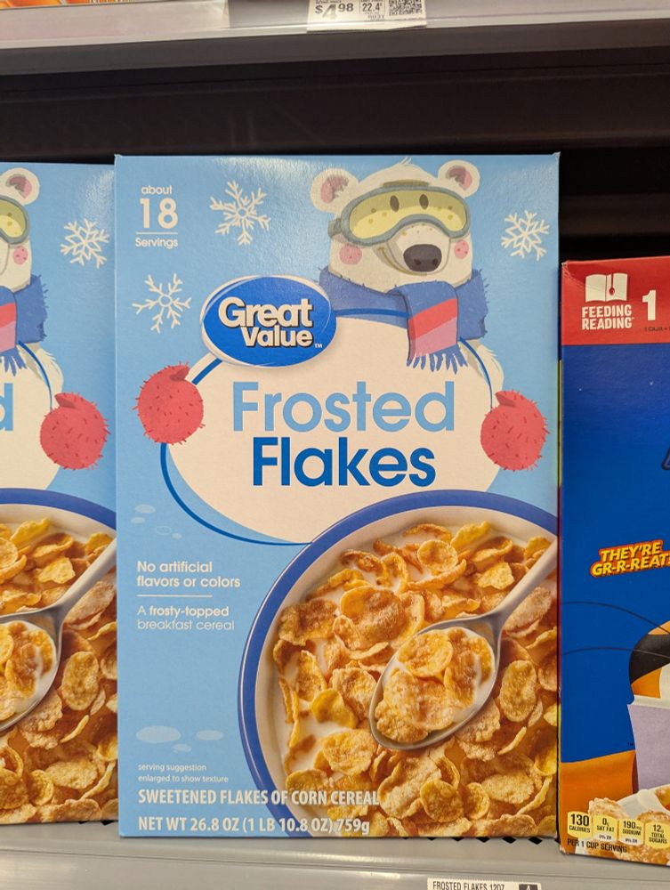Great Value brand Frosted Flakes cereal