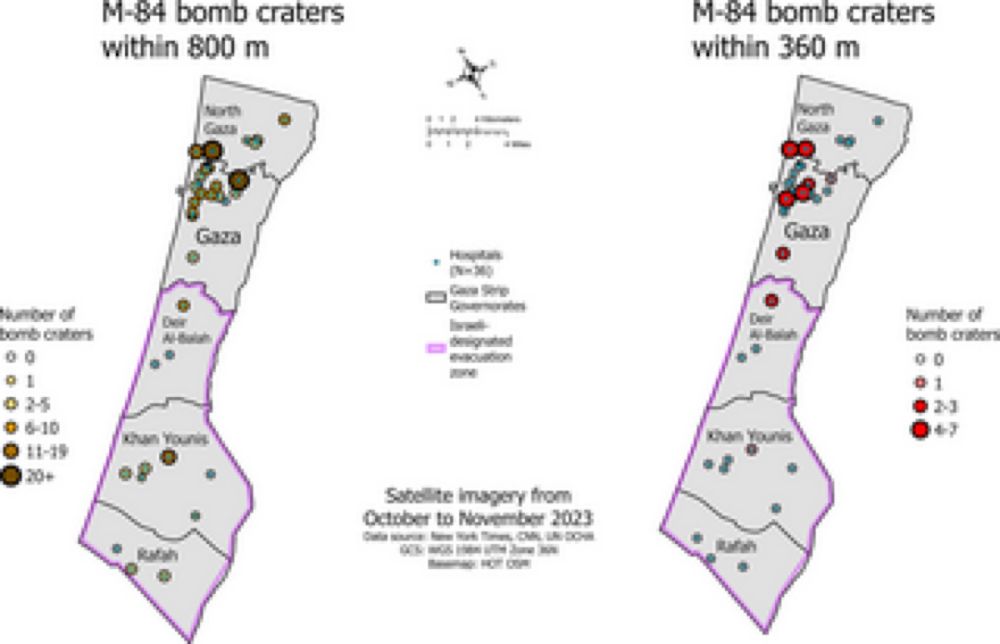 Are hospitals collateral damage? Assessing geospatial proximity of 2000 lb bomb detonations to hospital facilities in the Gaza Strip from October 7 to November 17, 2023