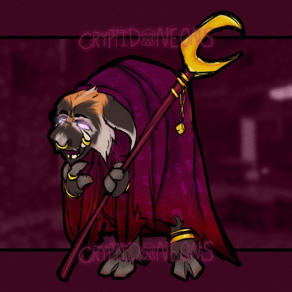 Fanart of the piglin witch Malgosha from the minecraft movie, given red river boar features.