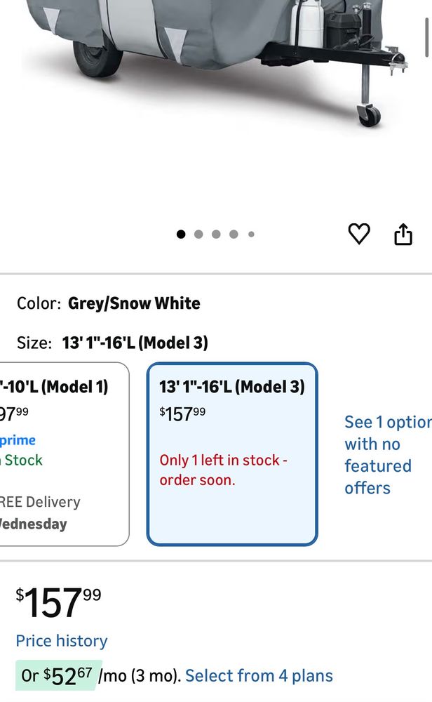 Camper cover price now, $158