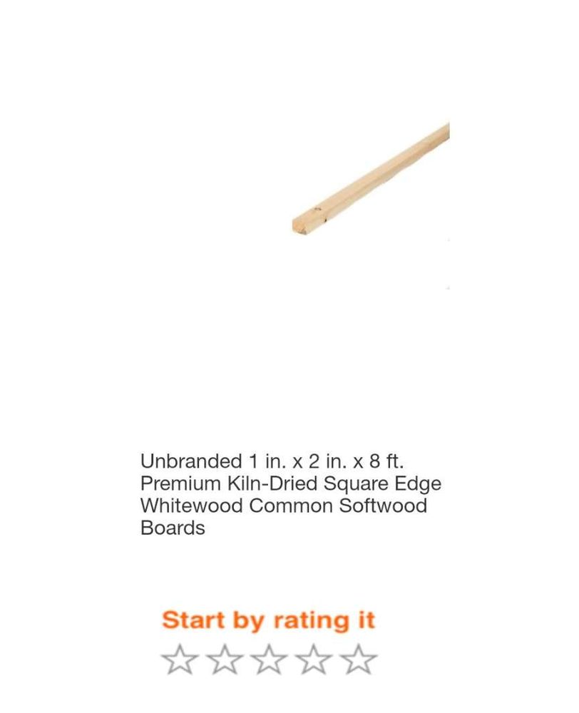 A photo of a very plain looking 1X2 board on a white background. Under it is listed the product description. A 5 star rating widget is below that saying "Start by rating it"