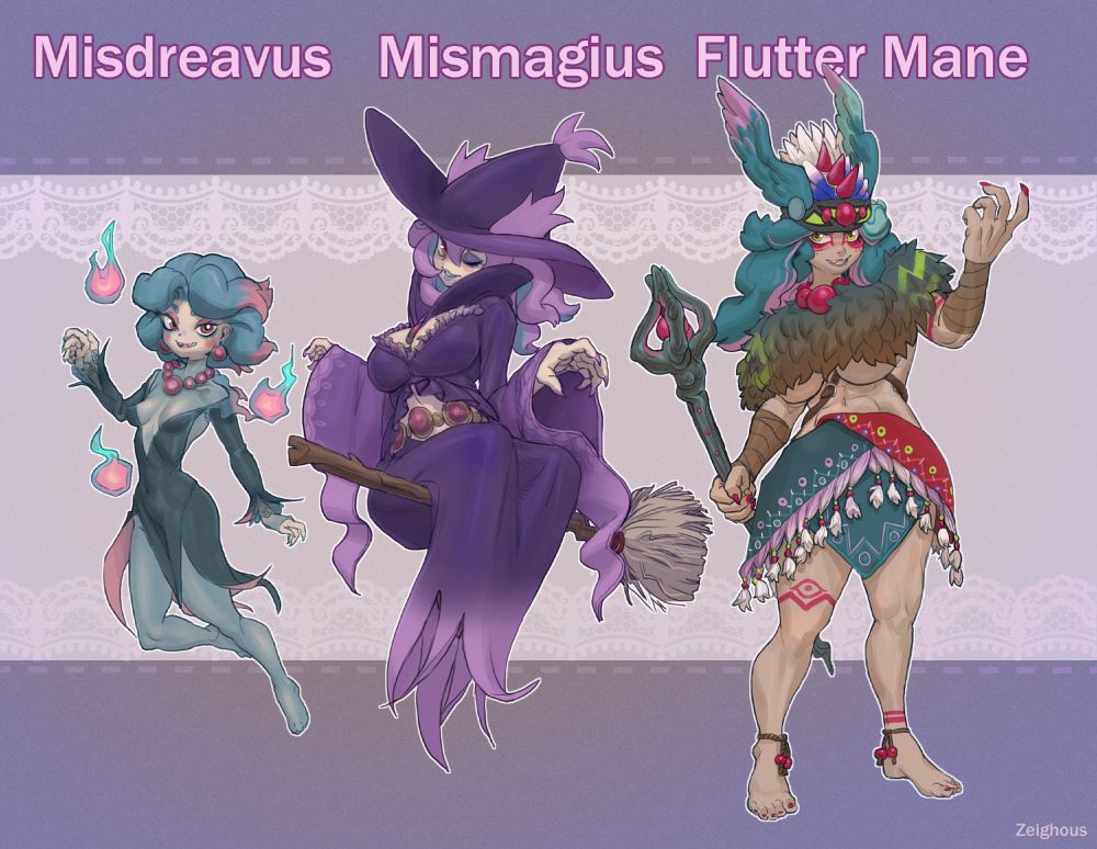 Misdreavus, Mismagius, and Flutter Mane in human form. 