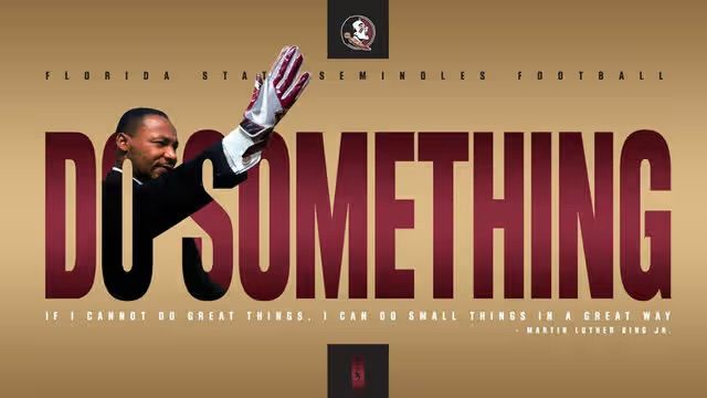 legendary social media post from the florida state football team featuring MARTIN LUTHER KING in a vapormax glove with the words “DO SOMETHING” behind him

equally funny and offensive. perfect postmanship. bluesky needs more of this.