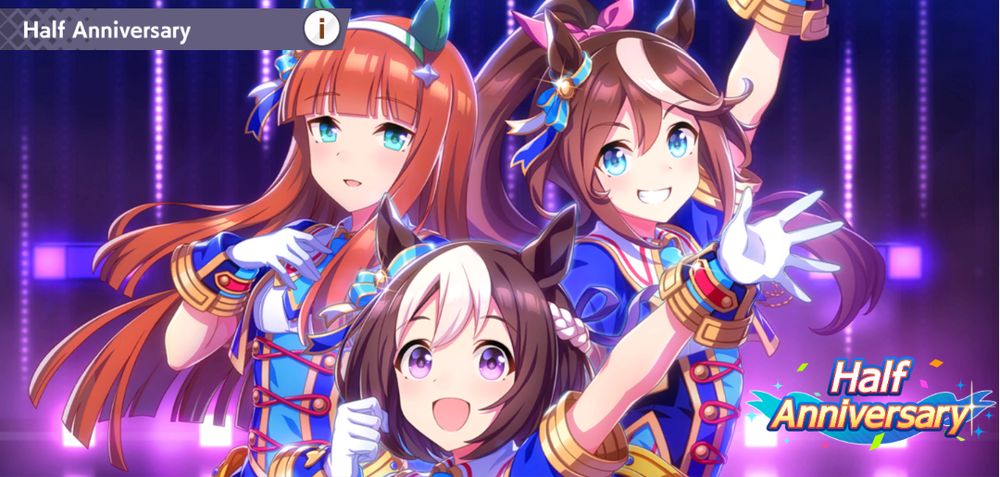 The Umamusume hanv story banner with Suzuka, Teio, and Spe.
