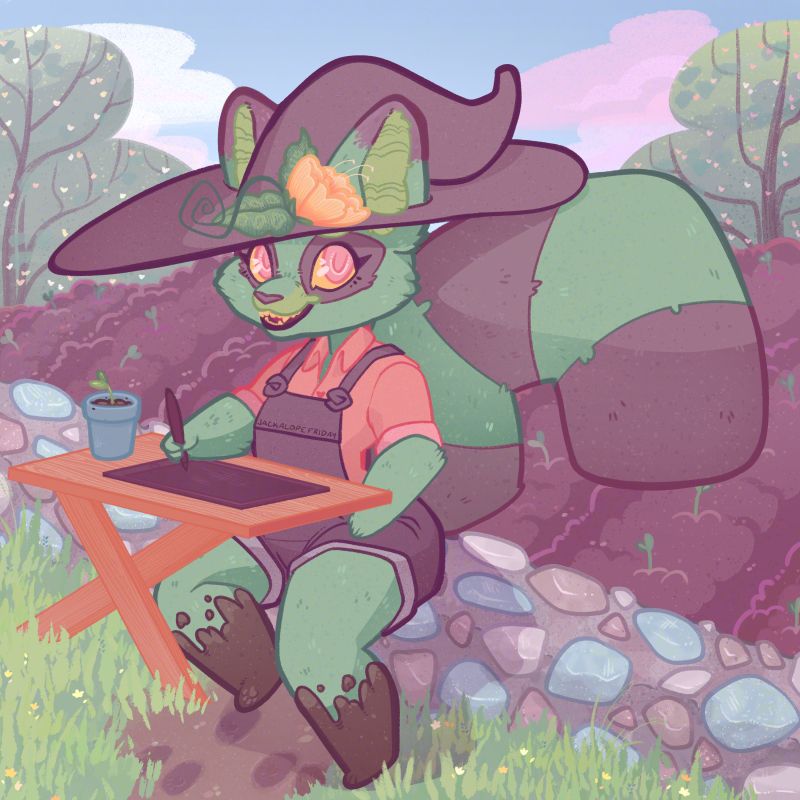 green and purple, mint chocolate chip lookin racoon farmer, cos why not