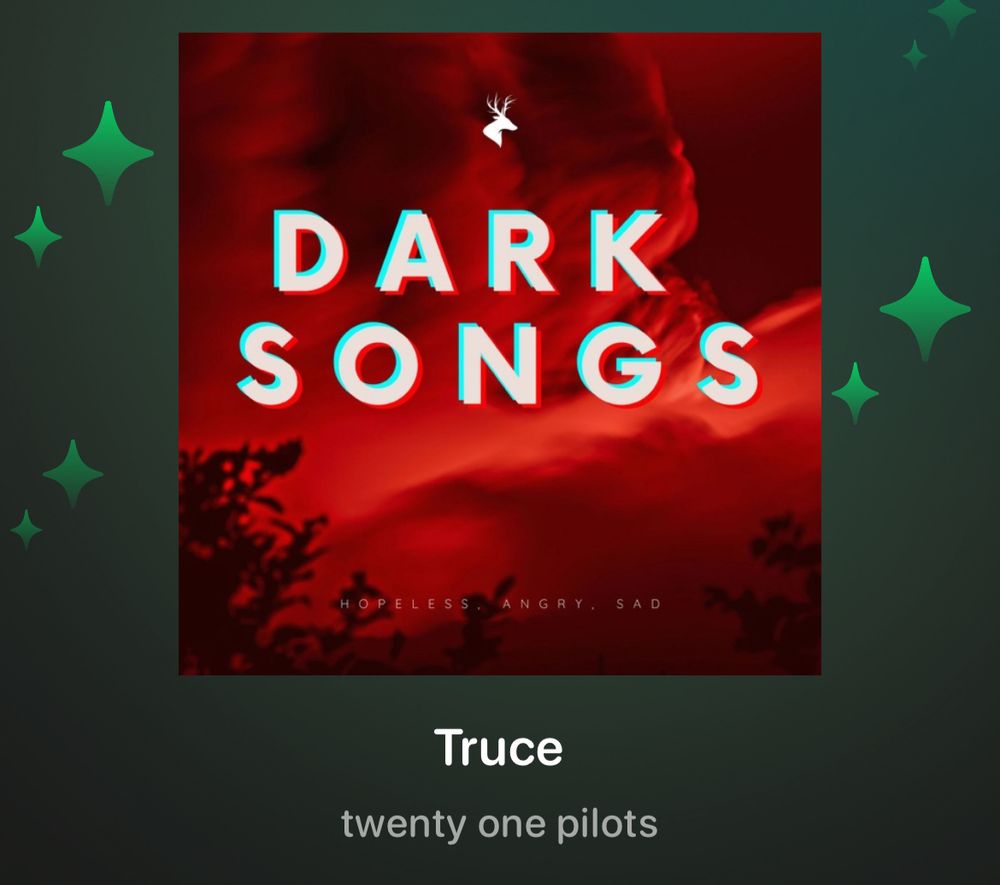 truce album cover red filtered photo of the sky with DARK SONGS in large white text in the middle of it 