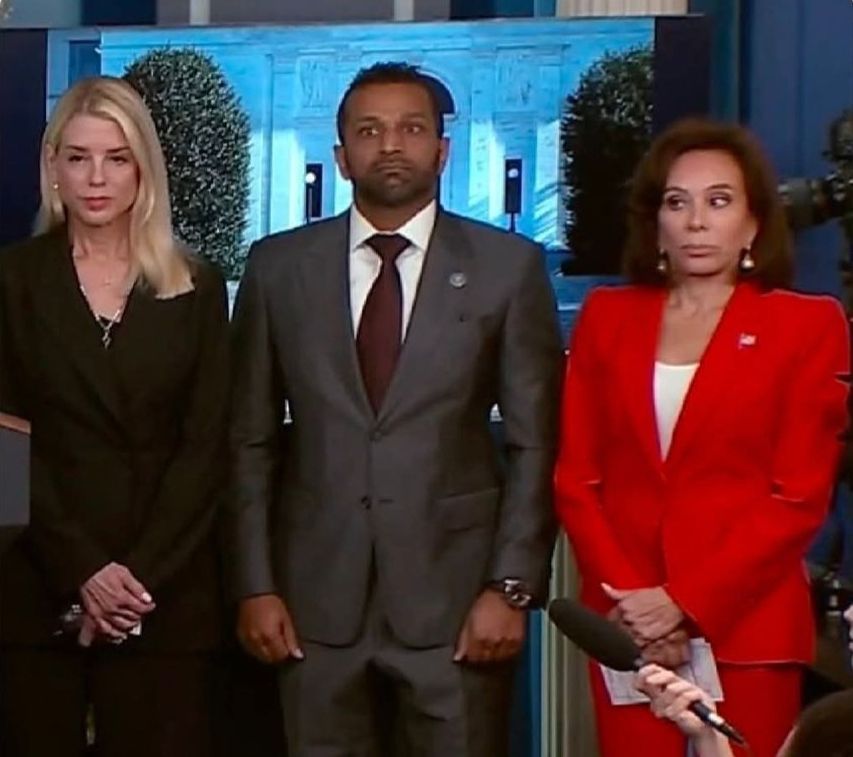 Pam Bondi, Kash Patel, and Jeannine Pirro, standing there like goons.