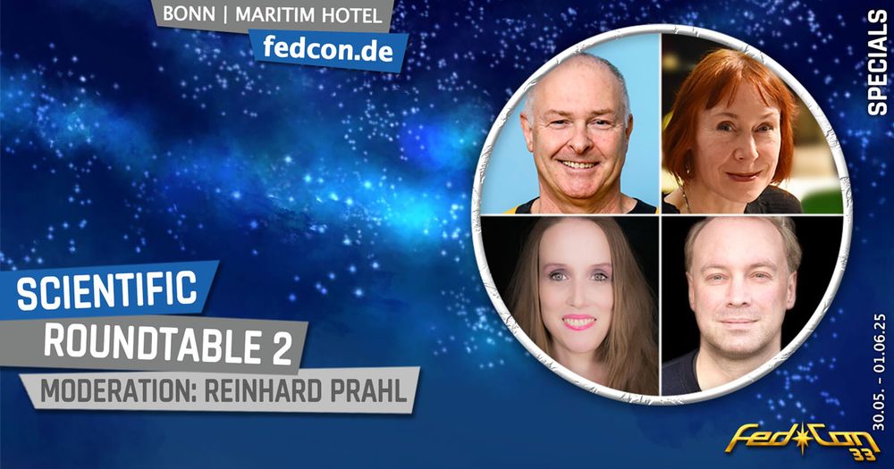 Ankündigung für die Diskussionsrunde "Scientific Roundtable" auf der FedCon 33.