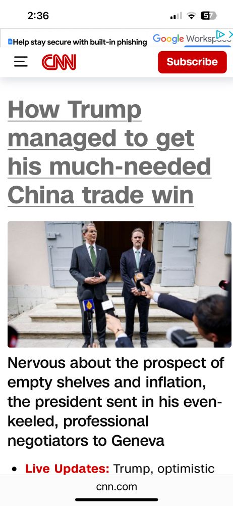 Screenshot of cnn headline saying  ‘how Trump managed to get his much needed trade win’