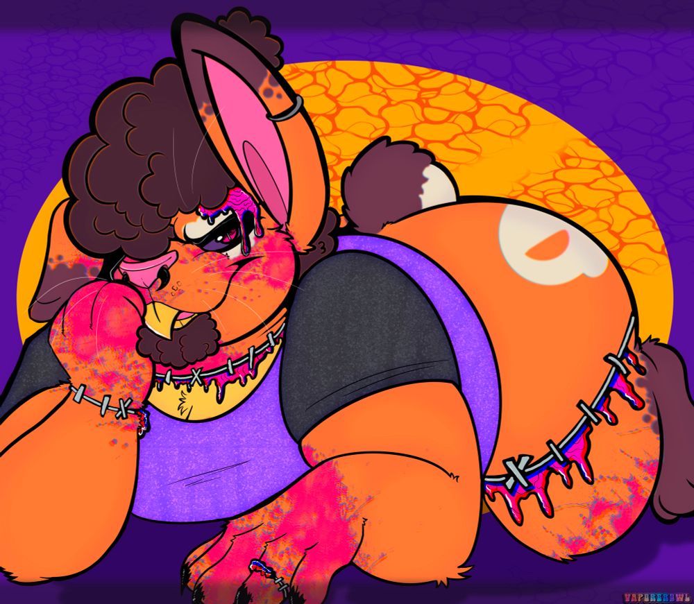 A large anthropomorphic zombie rabbit (unshaded version)