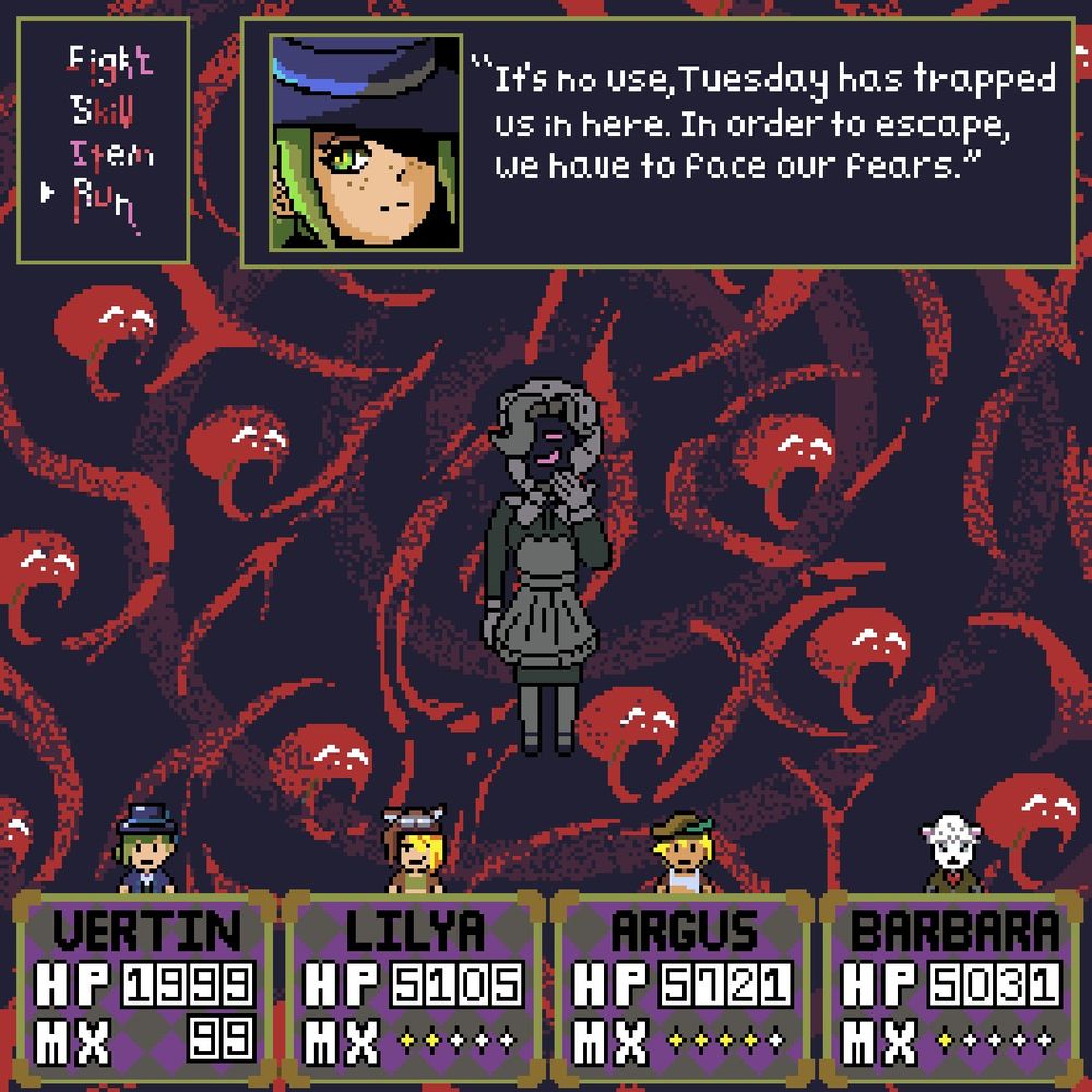 Imagined battle UI for a retro Reverse1999 game