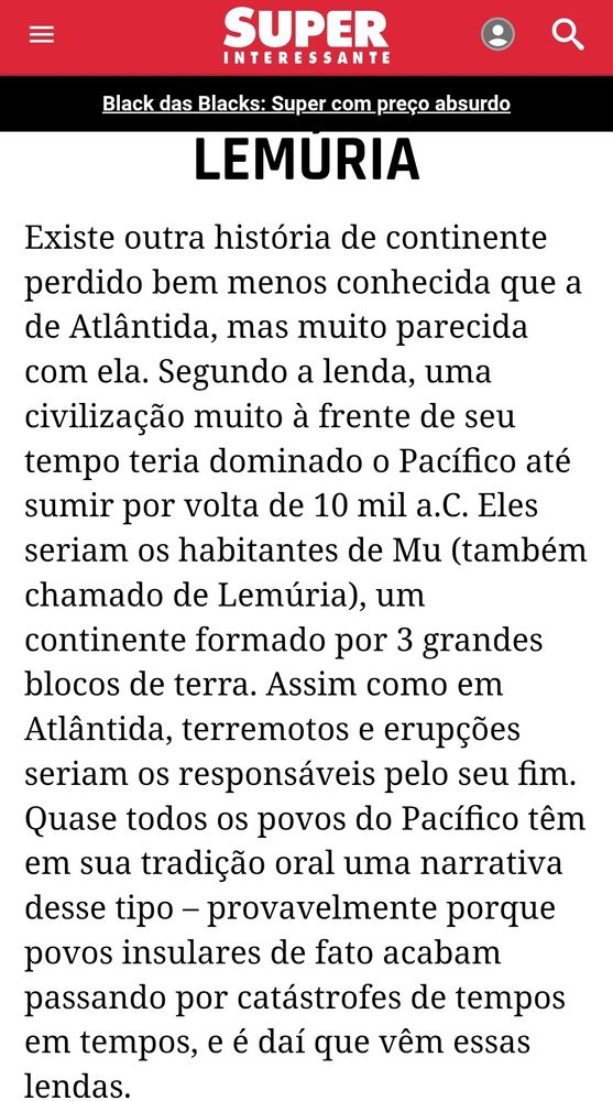 Print da página da revista superinteressante sobre o continente perdido de Lemuria