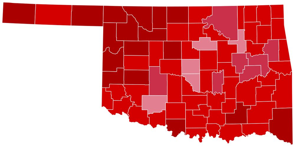 Oklahoma 2016 county level results.