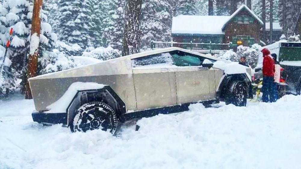 Cybertruck stuck in the snow