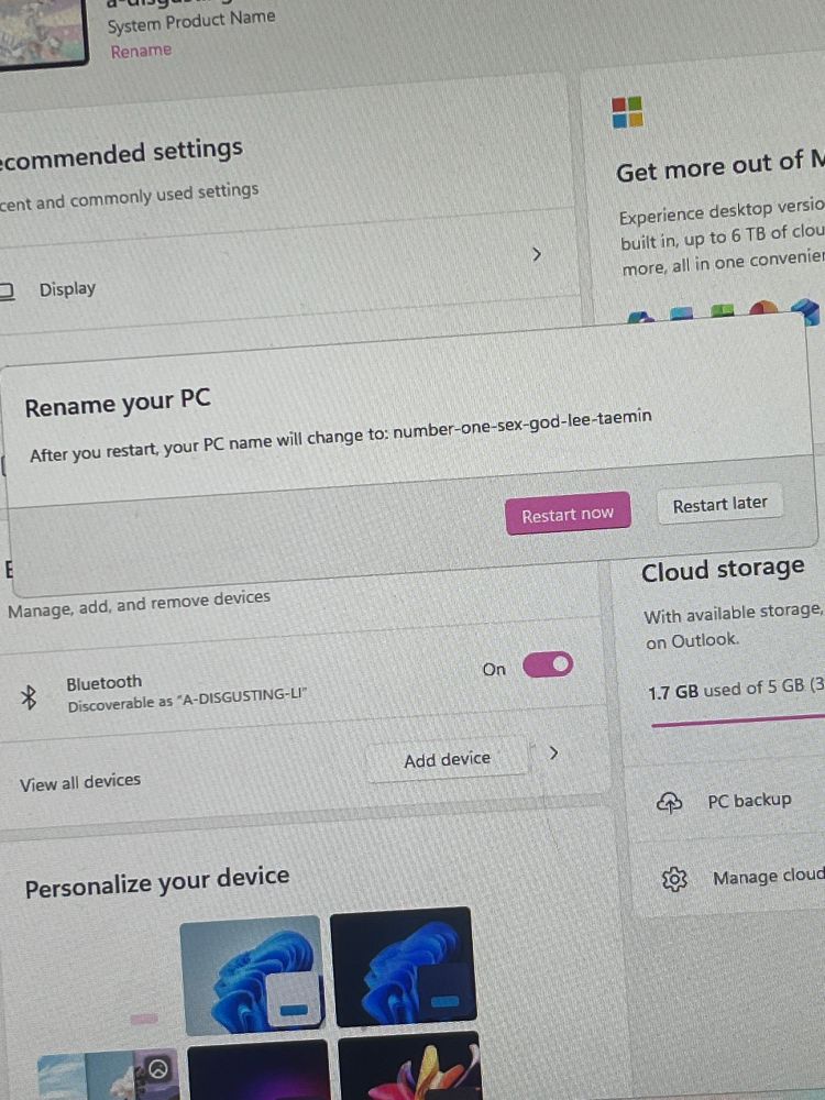 i was wrong lol the spaces and the number sign were the problem, not the word ‘sex’. i have now successfully named my PC number-one-sex-god-lee-taemin. fuck yeah