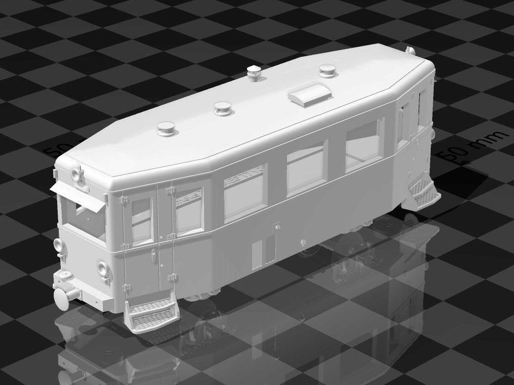 3D-Rendering des Triebwagen T7 der Mittelbadischen Eisenbahn (MEG)