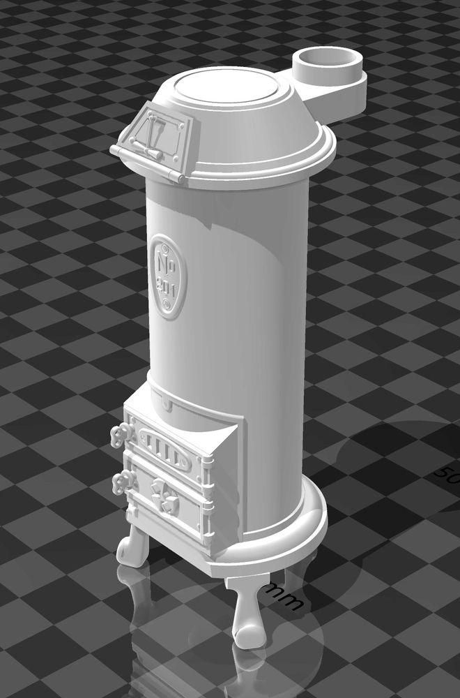 Eiserner Ofen als gerendertes 3D-Modell.