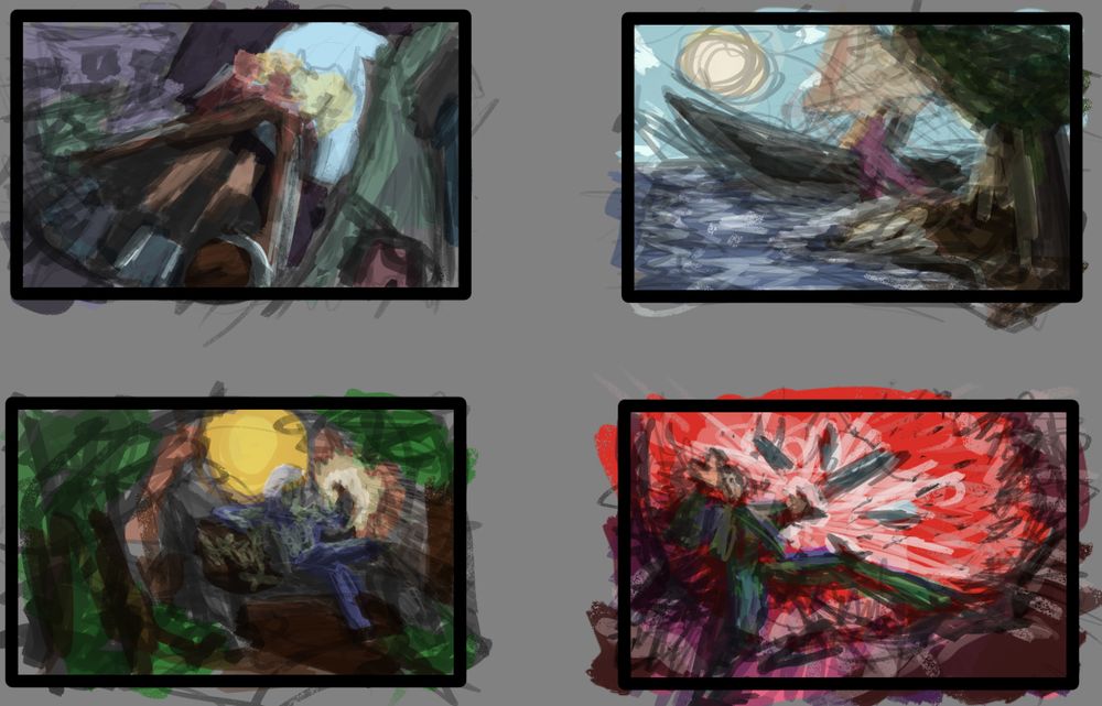 thumbnail sketches with rough color