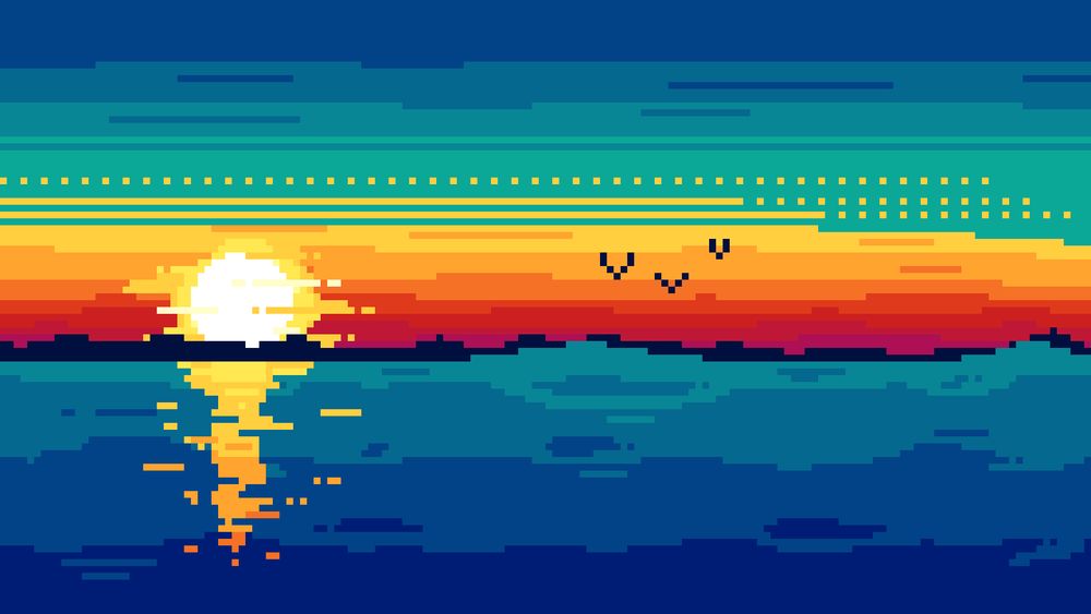 Pixel art sunset over the ocean