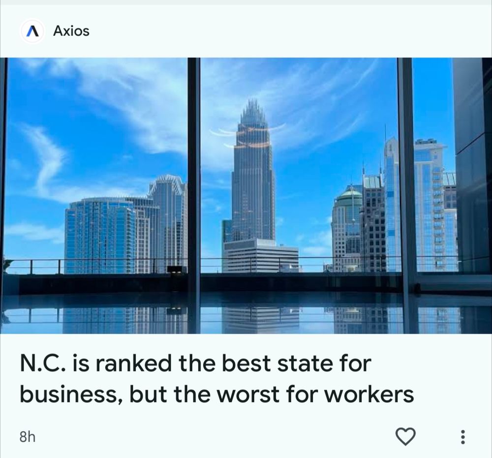 NC is ranked the best for business, but the worst for workers