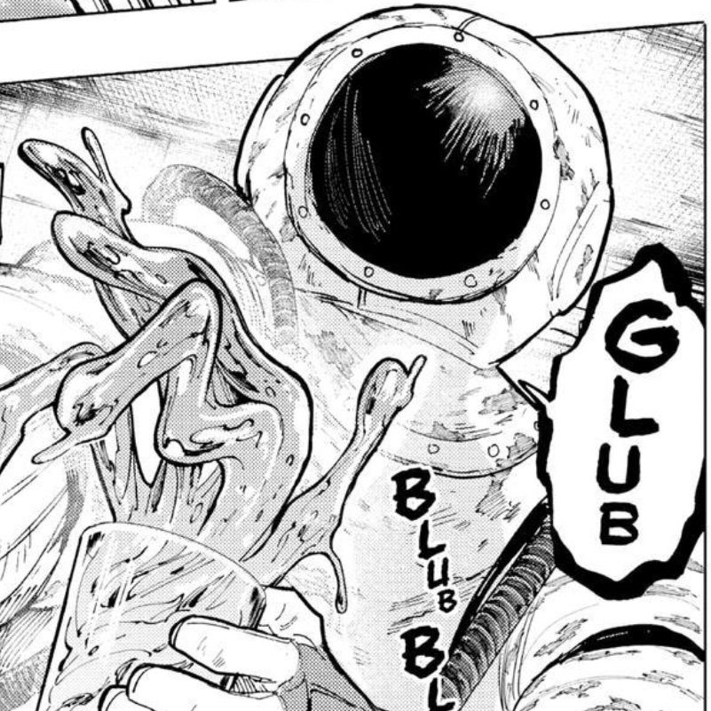 Person in a dive suit with a cup full of freaky water tentacles and the text GLUB BLUB BLUB