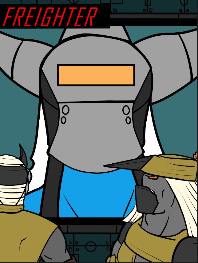 Malek and Enro gazing upon a screen in regards to a recorded message from Azel