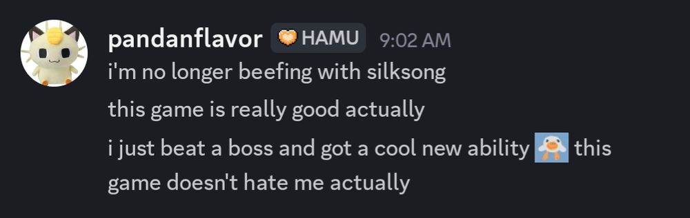 bsky user pandanflavor loves the hit indie game silksong