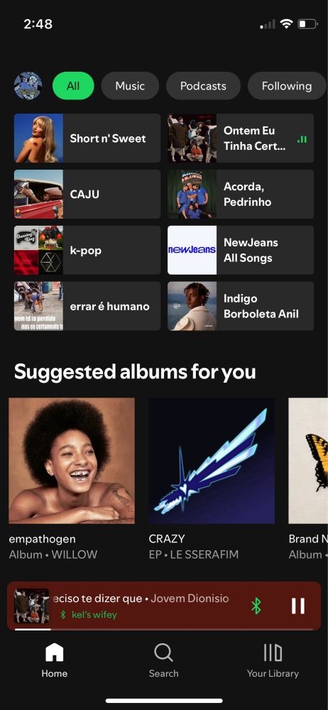 print da minha tela inicial do spotify