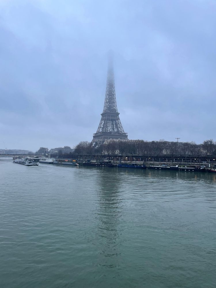 Photo de la Tour Eiffel la tête dans les nuages