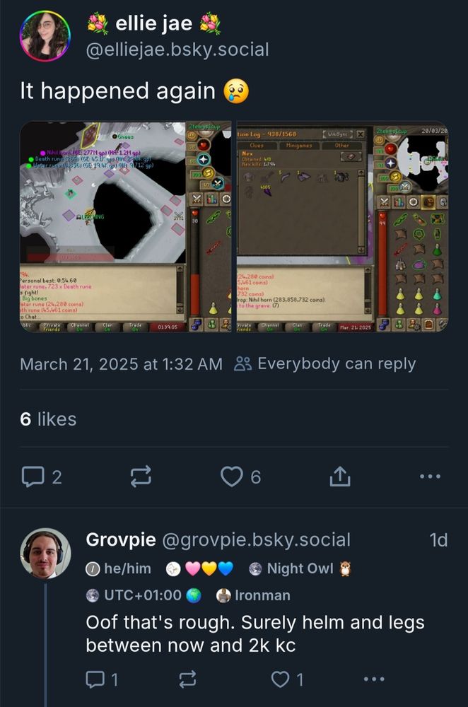 Prophetic statement about expecting Ellie to get torva helm and legs before 2k kc