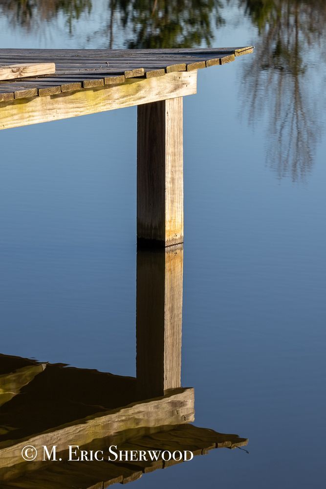 Dock and reflection on the surface of a pond