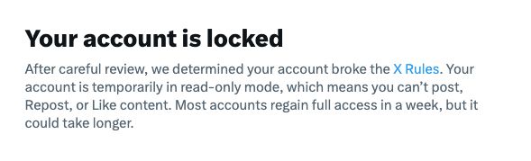 twitter screenshot: your account is locked.