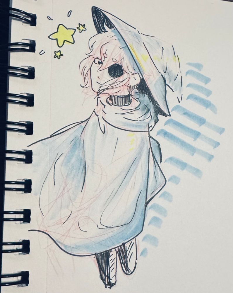 a marker and pen doodle of Siffrin from In Stars and Time hanging out