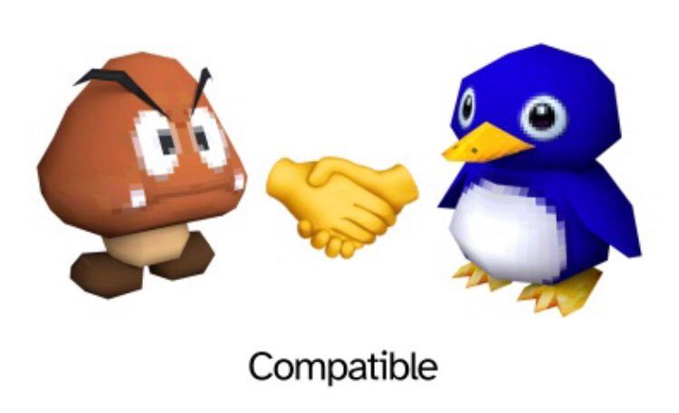 Goomba and penguin from mario compatible handshake