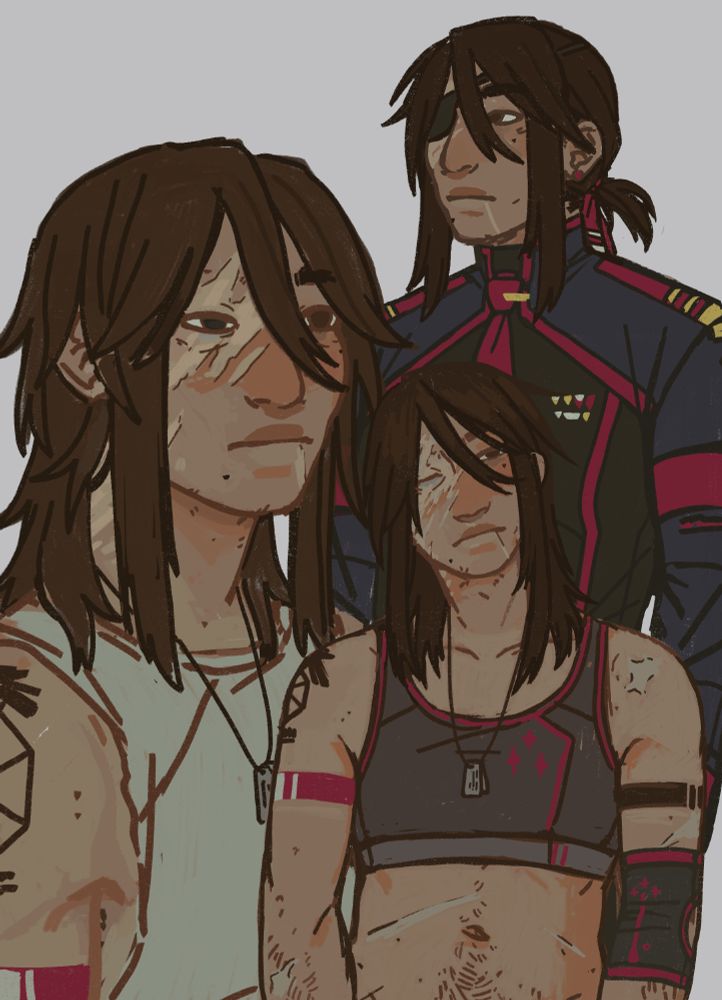a bust and 2 waist up drawings of elster's gestalt 