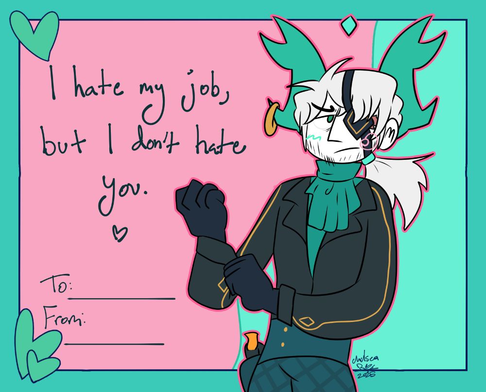 a valentine's day card of medkit from phighting that reads - "i hate my job, but i don't hate you."