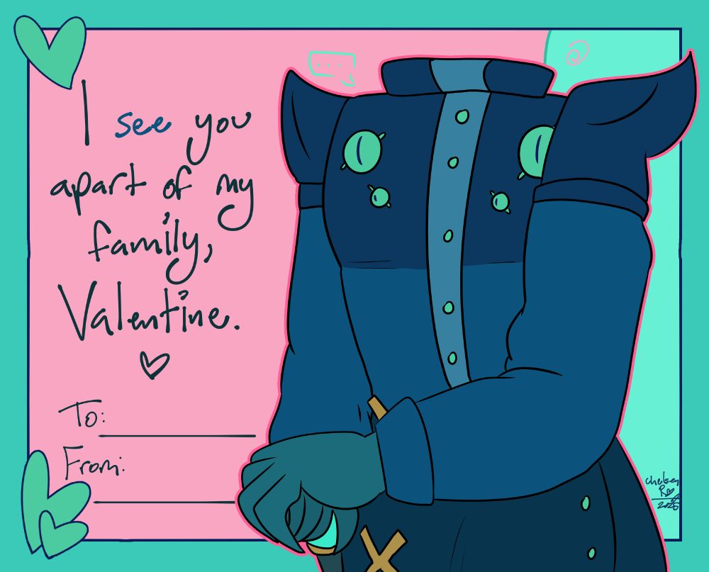 a valentine's day card of overseer from phighting that reads - "i see you apart of my family, valentine."