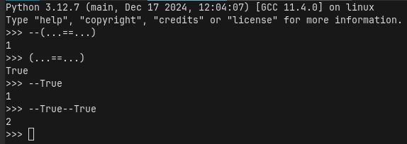 Python interpreter evaluating --(...==...)--(...==...) 