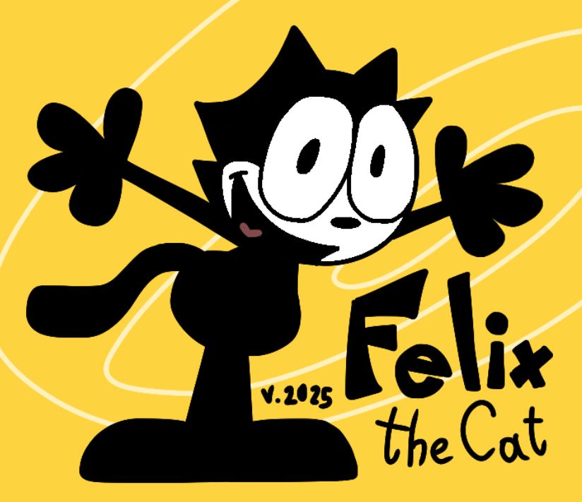 Felix the Cat waving his arms in the air with a happy expression on his face. Art by me.