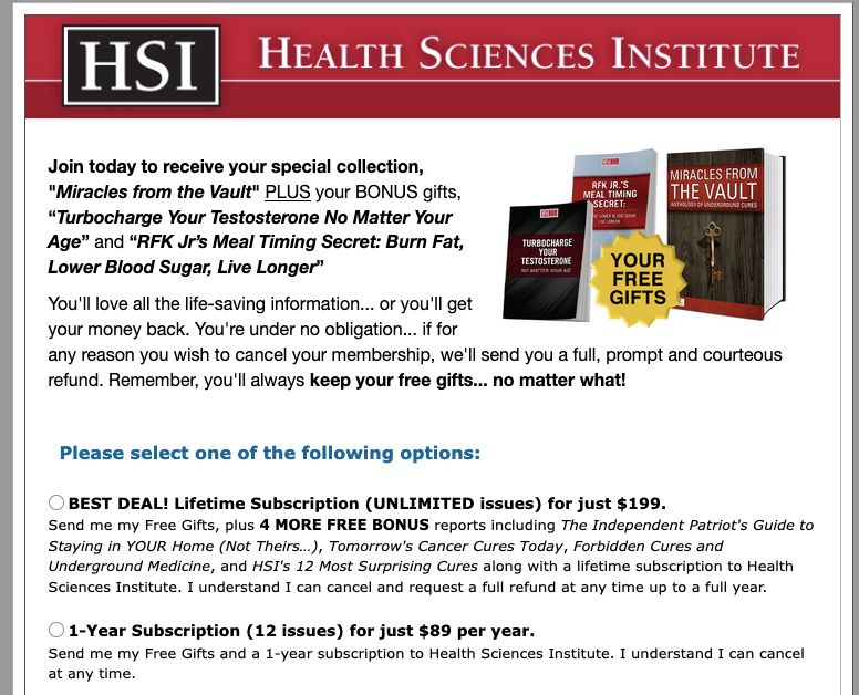 Clip of the Health Sciences Institute annual recurring subscriptions.