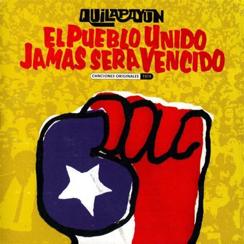 Picture of fist painted red with blue thumb and says el pueblo unidos jamas sera vencido