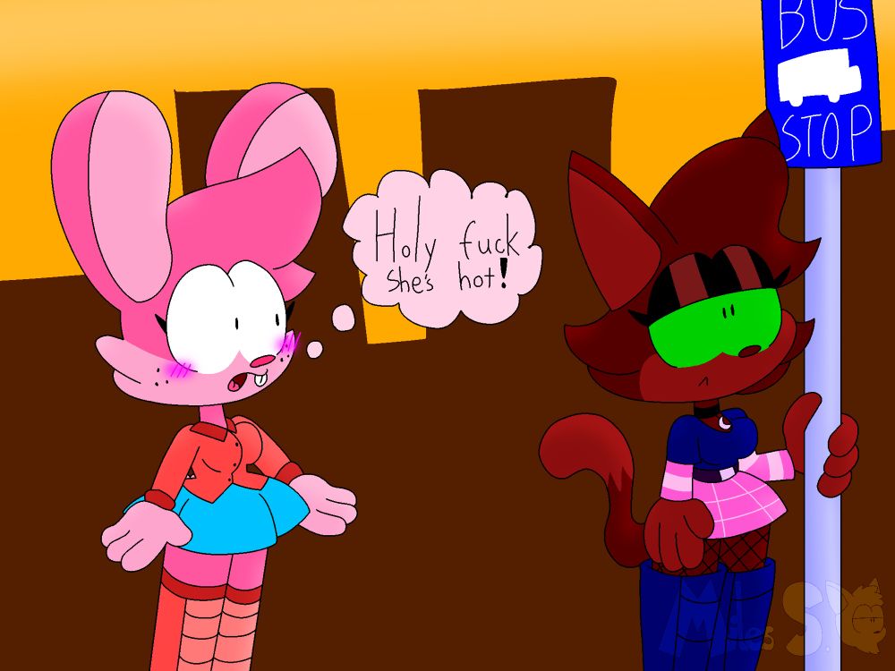Stella was sad over the fact that Rosie had broke up with her, due to her spy related stuff and that she's needed else where.

Then Stella moves on by finding a new girlfriend, and wouldn't ya know? There's a hot goth girl just so happens to be waiting for the bus.