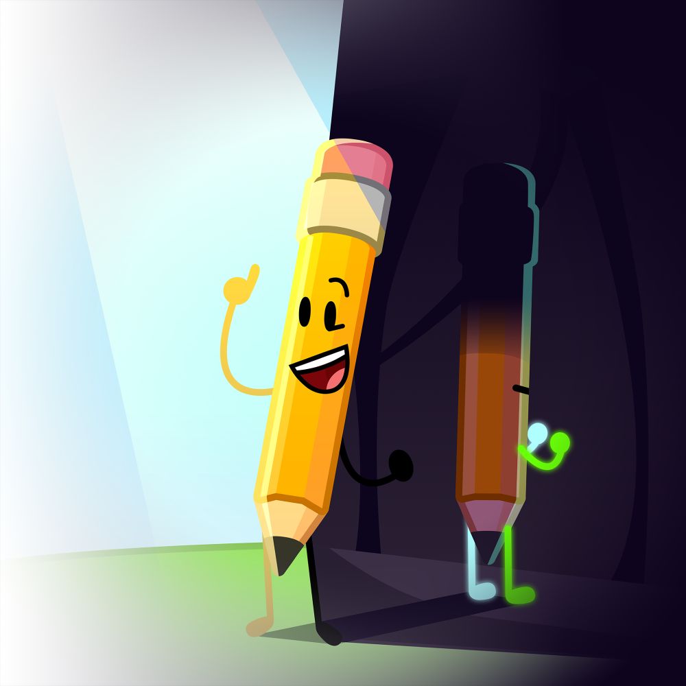Art of Pencil looking happy during BFDI with her shadow casting her future in Tpot 19.