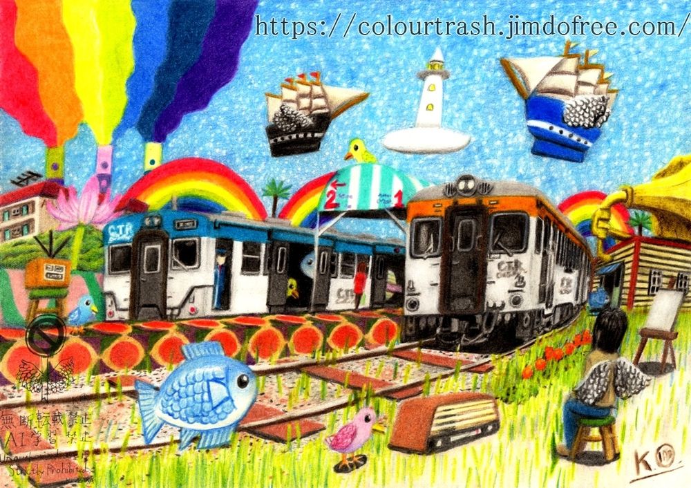 「羽鉛筆不在の鉄道風景とその語らい(Glad we are in a calm place)」(2025)