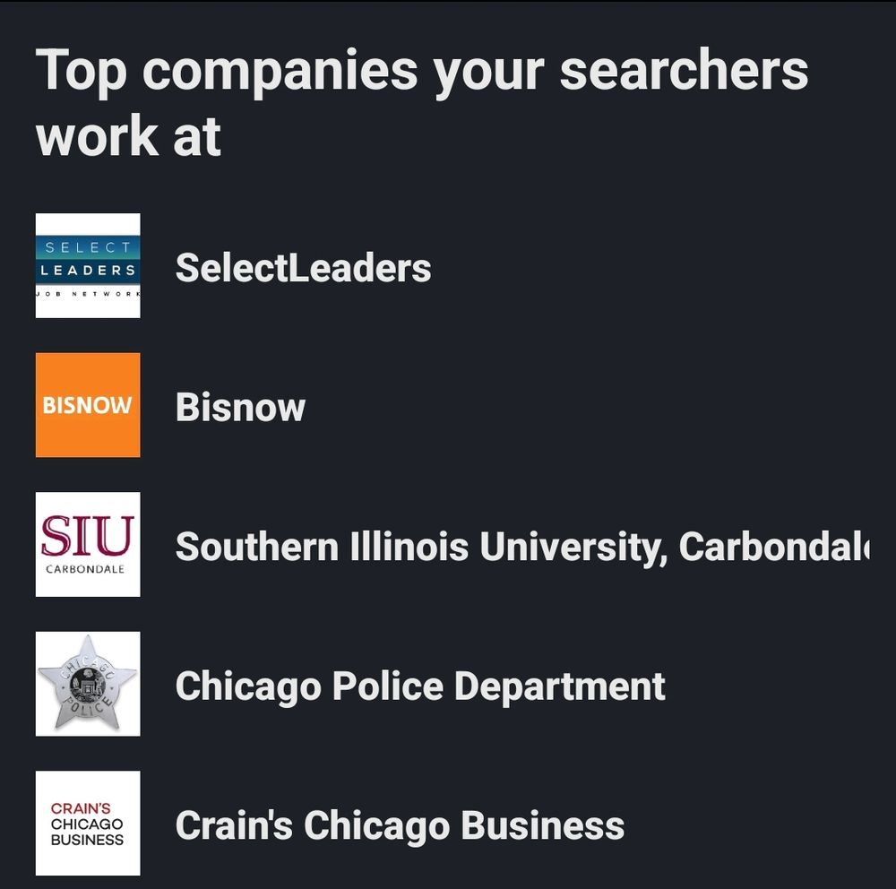 A screenshot of recent LinkedIn users who've searched my profile, including the Chicago Police Department.