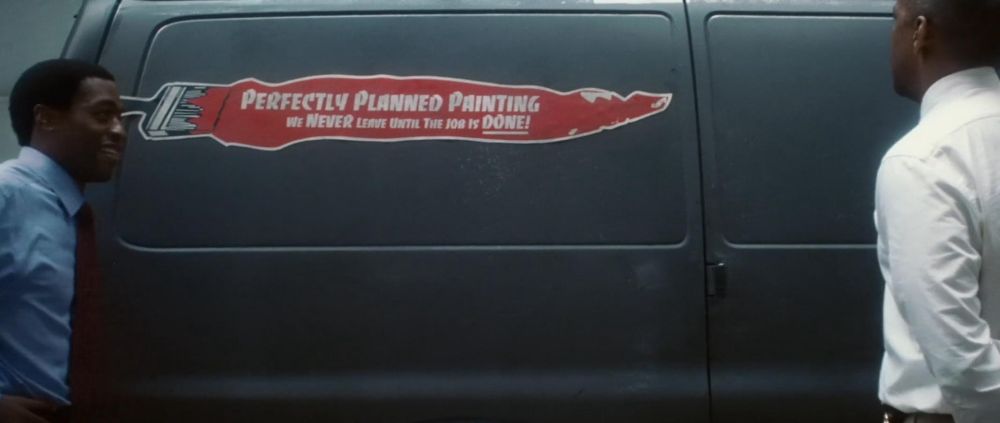 A van with a paintbrush logo that says “Perfectly Planned Painting: We never leave until the job is DONE.” 