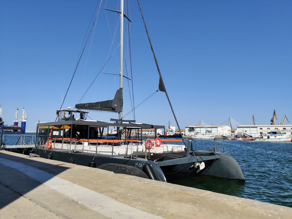 A catamaran in Cadiz harbour 