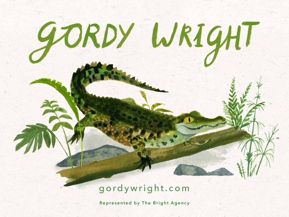 Kidlit postcard of a crocodile climbing over a log 