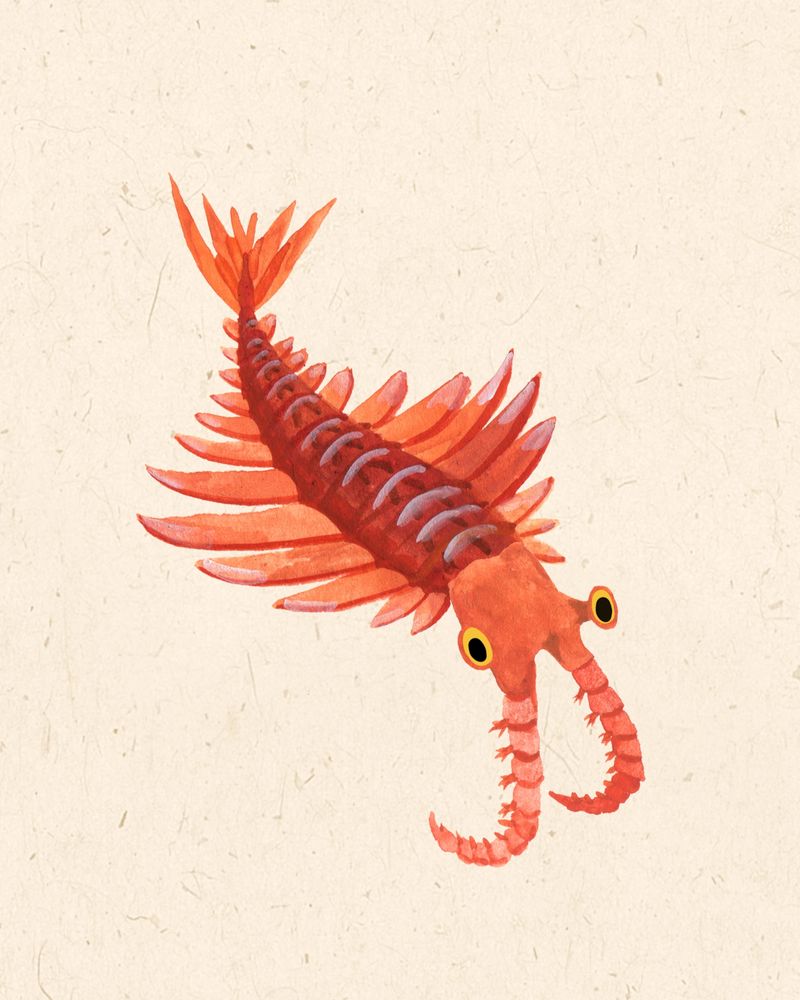 Illustration of an anomalocaris from the Cambrian period and thought to be one of the earliest examples of an apex predator.